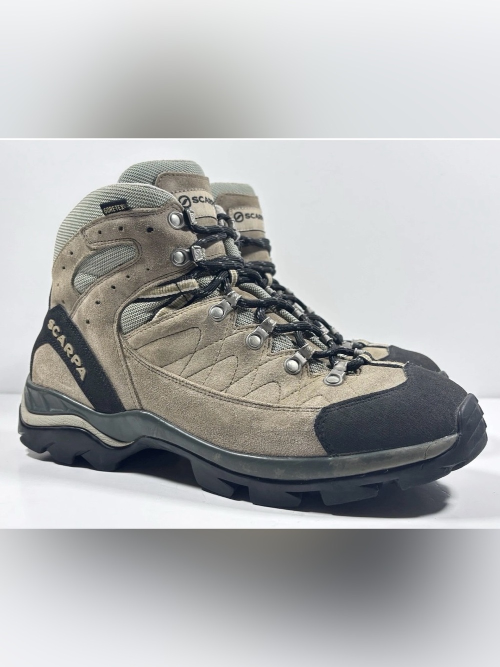 Scarpa ZG GTX Gore-Tex Vibram Hiking Boots Mens 11 Taupe Leather Backpacking
